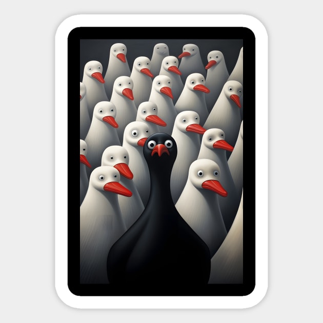 Odd One Out - Black Goose Sticker by Mistywisp